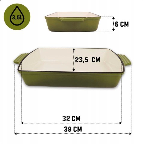 EMALIOWANA FORMA BRYTFANNA ŻELIWNA 32 x 23,5cm HAGE OLIWKOWA