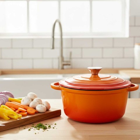 EMALIOWANY GARNEK ŻELIWNY 24cm 4L HAGE ORANGE