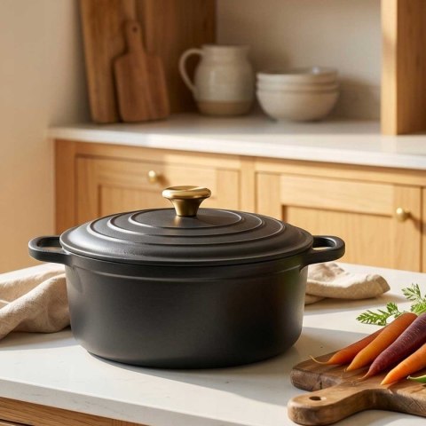 EMALIOWANY GARNEK ŻELIWNY 26cm 5L HAGE CZARNY MAT