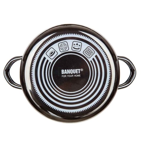 GARNEK EMALIOWANY 14cm Z POKRYWĄ BANQUET METALLIC BLACK 0,7L