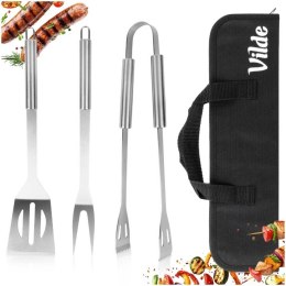 ZESTAW 3 STALOWYCH PRZYBORÓW DO GRILLA W ETUI 489424