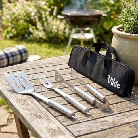ZESTAW 3 STALOWYCH PRZYBORÓW DO GRILLA W ETUI 489424
