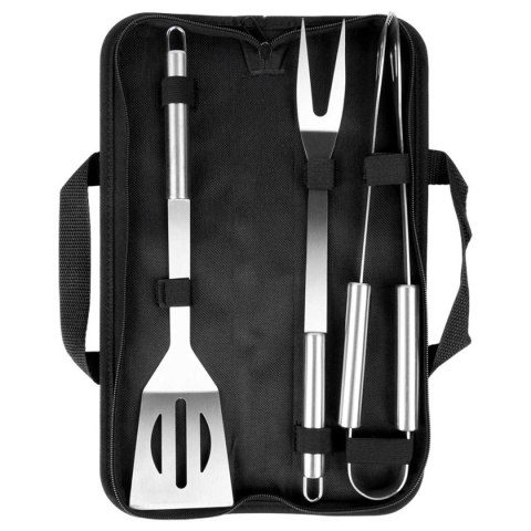 ZESTAW 3 STALOWYCH PRZYBORÓW DO GRILLA W ETUI 489424