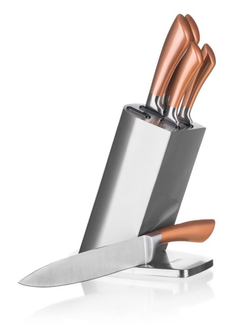ZESTAW 5 NOŻY KUCHENNYCH W STOJAKU BANQUET COPPER