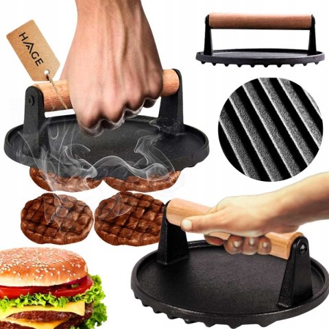 ŻELIWNA PRASKA OKRĄGŁA DO GRILLOWANIA BURGERÓW STEKÓW MIĘSA HAGE