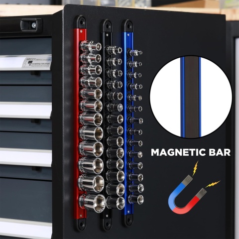 Magnetyczny organizer na nasadki z aluminium Rafford, nasadek 1/4, 3/8, 1/2 cala, pojemność na 40 nasadek
