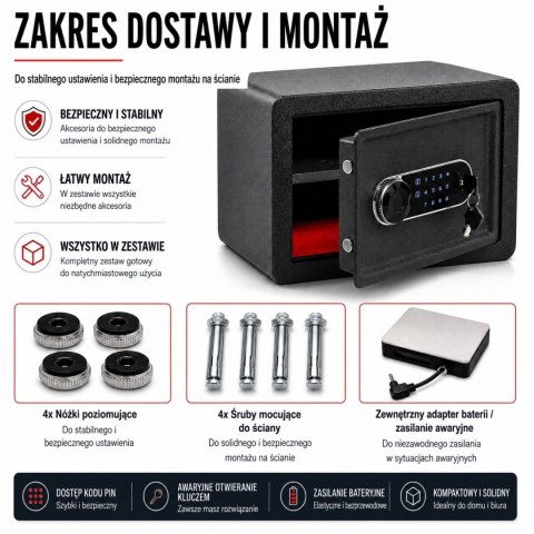 Bituxx sejf elektroniczny 25L z PIN i kluczem skrytka na dokumenty ścienny