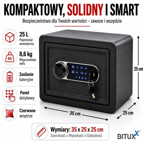 Bituxx sejf elektroniczny 25L z PIN i kluczem skrytka na dokumenty ścienny