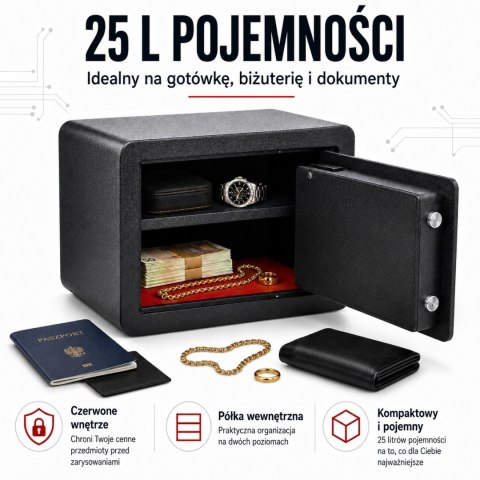Bituxx sejf elektroniczny 25L z PIN i kluczem skrytka na dokumenty ścienny