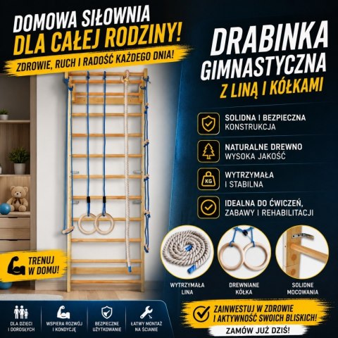 Drabinka gimnastyczna z dodatkowymi elementami kącik zabaw 220cm