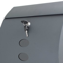 Grafitowa Skrzynka na listy z tuba na gazety okrągła nowoczesna z oknami