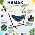 Granatowy Hamak huśtawka na stelażu Rama do ogrodu stabilny wygodny