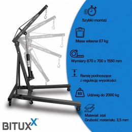HYDRAULICZNY ŻURAW WARSZTATOWY UDŹWIG DO 2 TON PODNOŚNIK SKŁADANY BITUXX
