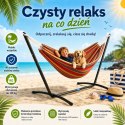 Hamak na taras do ogrodu na stelażu metalowy stojak w paski Zewnętrzny