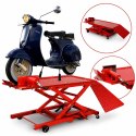 Hydrauliczny podnośnik nożycowy 360 kg do motocykli z rampą najazdową i blokadą koła
