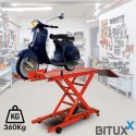 Hydrauliczny podnośnik nożycowy 360 kg do motocykli z rampą najazdową i blokadą koła
