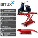 Hydrauliczny podnośnik nożycowy 360 kg do motocykli z rampą najazdową i blokadą koła