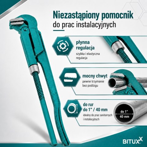 Klucz nastawny szwedzki do rur 1" 90° lekki BITUXX szczęki