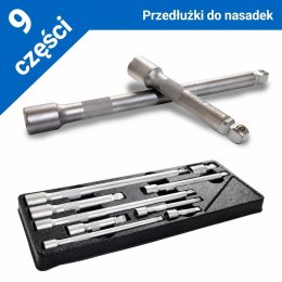 Komplet przedłużek do kluczy nasadowych 1/4 3/8 1/2 cala - 9 sztuk w praktycznym etui