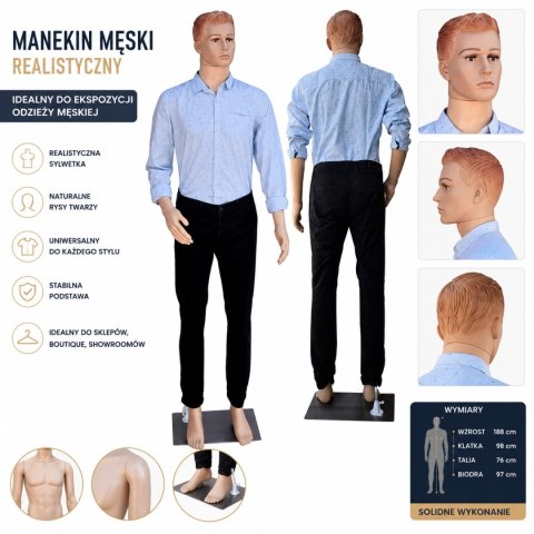 Manekin Męski Pełnopostaciowy na wystawę do sklepu 190cm wysoki stabilny