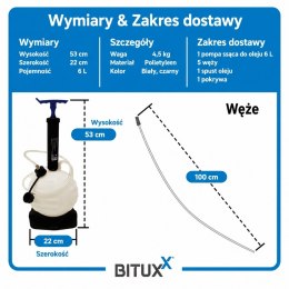 Ręczna pompa do odsysania oleju - urządzenie do odsysania oleju / ręczna pompa olejowa BITUXX 6 L