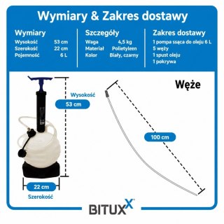 Ręczna pompa do odsysania oleju - urządzenie do odsysania oleju / ręczna pompa olejowa BITUXX 6 L