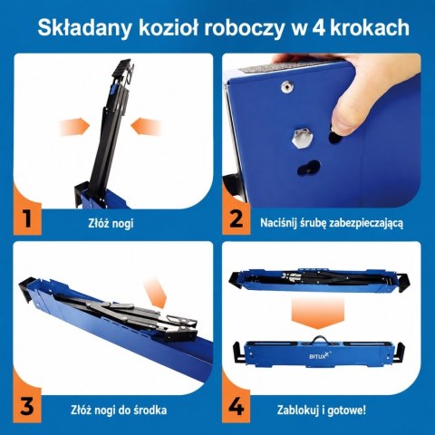 Stół roboczy / kozioł składany regulowany - 600 kg, wysokość 62-87 cm BITUXX