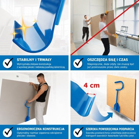 Uchwyt do przenoszenia płyt karton gips osb mdf nośność 100 kg