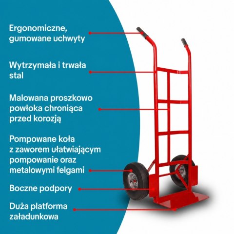 Wózek transportowy 200 kg stalowy 2 koła pompowane magazynowy do ładunków