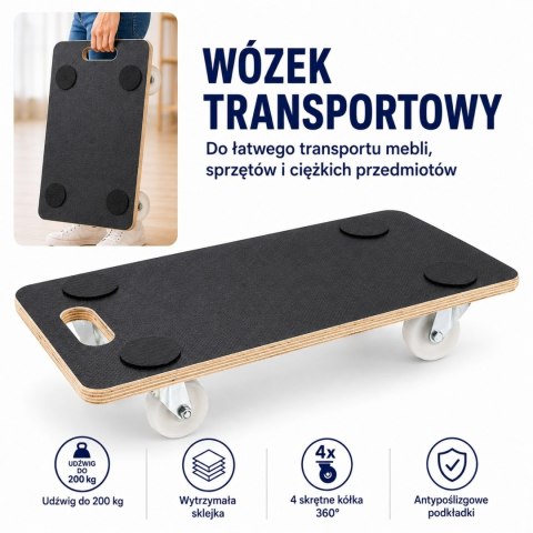 Wózek transprotowy do 200kg płyta sklejka 58x28,5cm na kółach do przewożenia