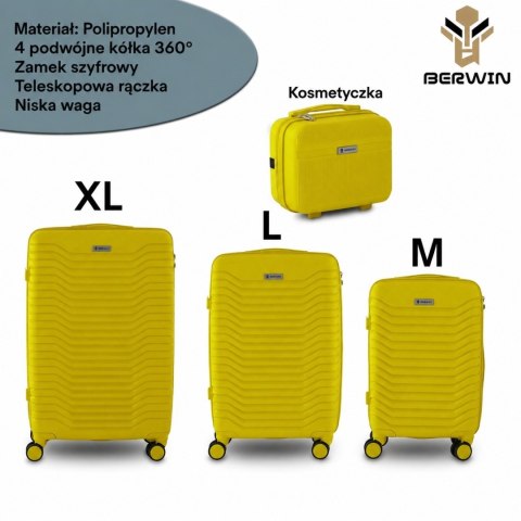 Zestaw 4 walizek podróżnych z beautycase - twarda skorupa, kółka 360°, zamek TSA