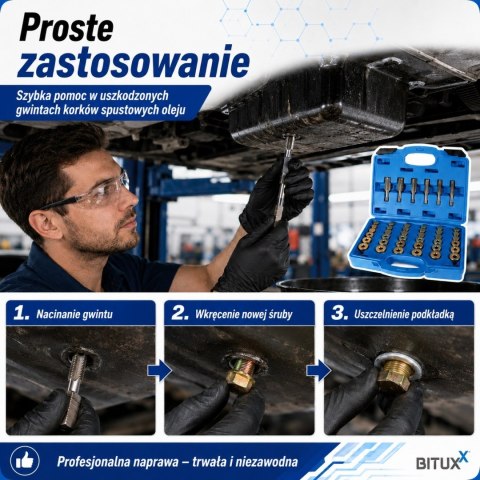 Zestaw Naprawczy gwintów korków do miski olejowej BITUXX 114 elementów