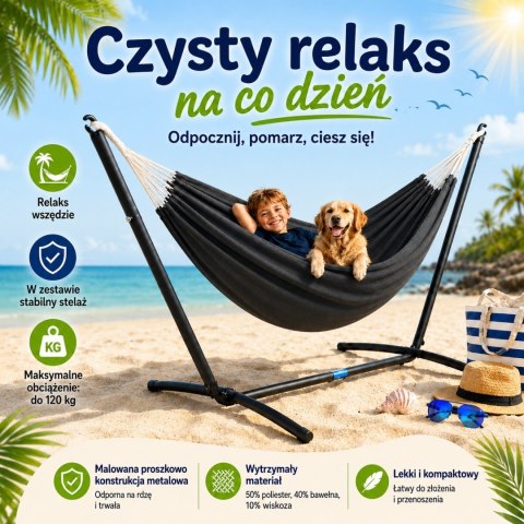 Zewnętrzny hamak Ogrodowy na taras solidna rama metalowa Antracytowy