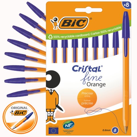 BIC Cristal Fine Orange Długopis Niebieski 8 sztuk