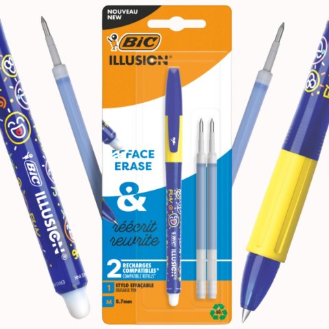 BIC Gel-ocity Illusion Długopis Wymazywalny Niebieski Blister Długopis + 2 Wkłady