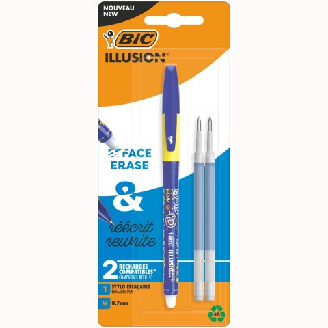 BIC Gel-ocity Illusion Długopis Wymazywalny Niebieski Blister Długopis + 2 Wkłady