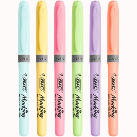 BIC Highlighter Grip Pastel Zakreślacze Mazaki Pastelowe 6 sztuk
