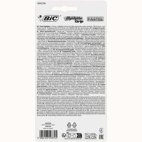BIC Highlighter Grip Pastel Zakreślacze Mazaki Pastelowe 6 sztuk