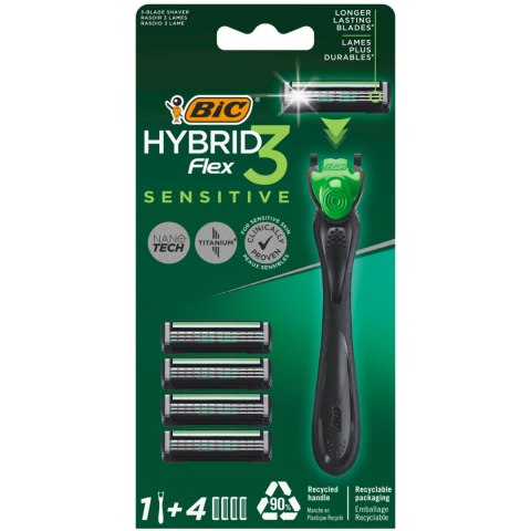 BIC Maszynka do Golenia Hybrid Flex 3 Sensitive Rączka + 4 Wkłady
