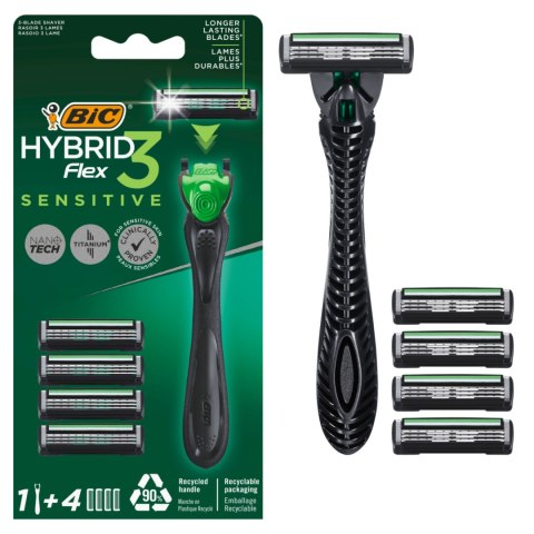 BIC Maszynka do Golenia Hybrid Flex 3 Sensitive Rączka + 4 Wkłady