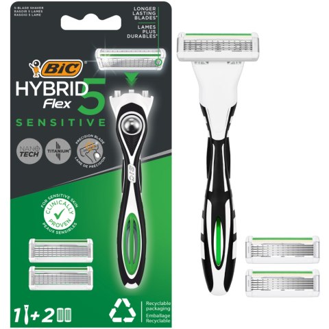 BIC Maszynka do Golenia Hybrid Flex 5 Sensitive Rączka + 2 Wkłady