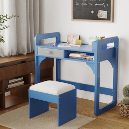 Biurka i krzesło ergonomiczne z tkaniny Garvee. Kolor - BŁĘKITNY. Regulowany stolik do nauki dla dzieci w wieku 3-8 lat