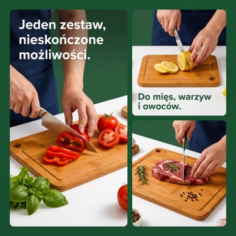 3-częściowy zestaw karbonizowanych bambusowych desek do krojenia, wstępnie olejowane, duże, średnie i małe rozmiary, drewniane deski do krojenia do kuchni, z bocznym uchwytem i otworem do