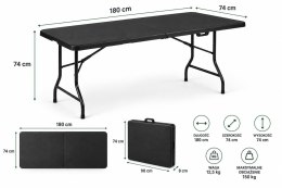 Stół ogrodowy składany 180 cm czarny HDPE walizka kempingowy