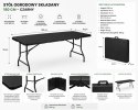 Stół ogrodowy składany 180 cm czarny HDPE walizka kempingowy