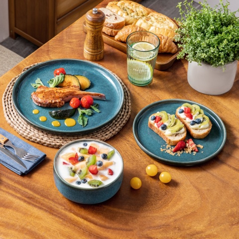 vancasso 18/36-częściowy niebieski zestaw talerzy ceramicznych Reaktywna glazura Pionowa krawędź Zestaw naczyń obiadowych z 6/12 szt. Talerz obiadowy / Deser / Miska
