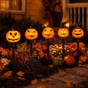 5 szt./zestaw Halloweenowe przerażające lampki w kształcie dyni na palikach, upiorne lampy solarne do ogrodu na Halloween, dekoracja na imprezę plenerową, podwórko, patio.