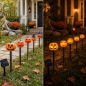 5 szt./zestaw Halloweenowe przerażające lampki w kształcie dyni na palikach, upiorne lampy solarne do ogrodu na Halloween, dekoracja na imprezę plenerową, podwórko, patio.