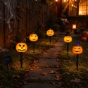 5 szt./zestaw Halloweenowe przerażające lampki w kształcie dyni na palikach, upiorne lampy solarne do ogrodu na Halloween, dekoracja na imprezę plenerową, podwórko, patio.