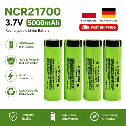Akumulator litowo-jonowy 10szt. 21700 3.7V 5000mAh 40A, o wysokim prądzie rozładowania,do urządzeń przenośnych.